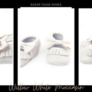 Willow White Baby Moccasin Shoes - Sugar Tease